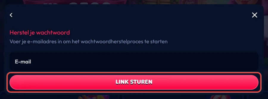 Knop LINK STUREN om een herstellink te ontvangen
