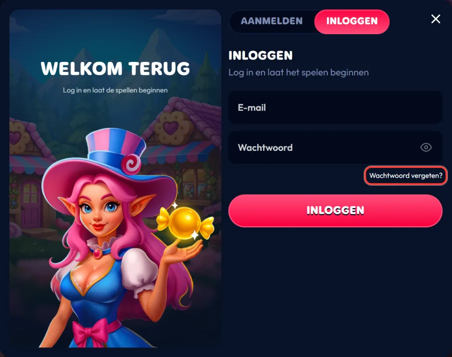 Link Wachtwoord vergeten onder het wachtwoordveld